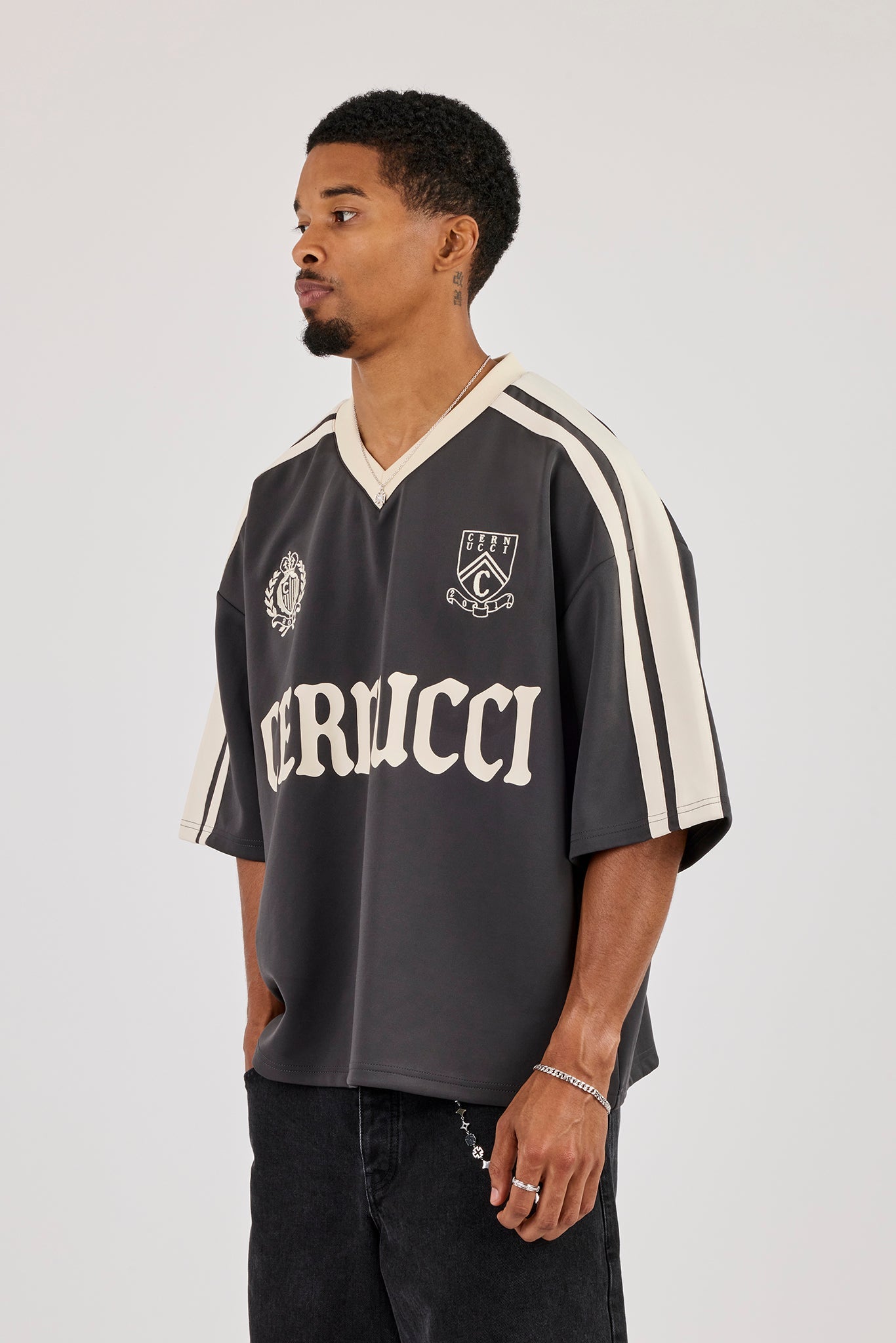 Oversized Cernucci Football Top - Charcoal